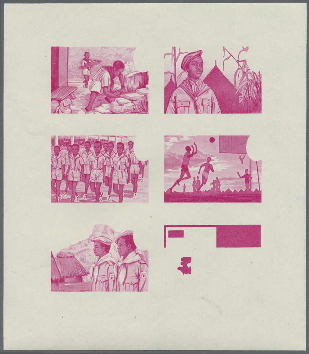 ** Thematik: Pfadfinder / boy scouts: 1969, SCOUTS IN GUINEA - 8 items; progressive plate proofs for the souvenir sheet,