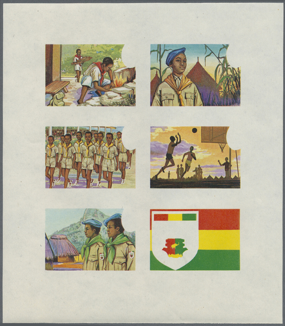 ** Thematik: Pfadfinder / boy scouts: 1969, SCOUTS IN GUINEA - 8 items; progressive plate proofs for the souvenir sheet,