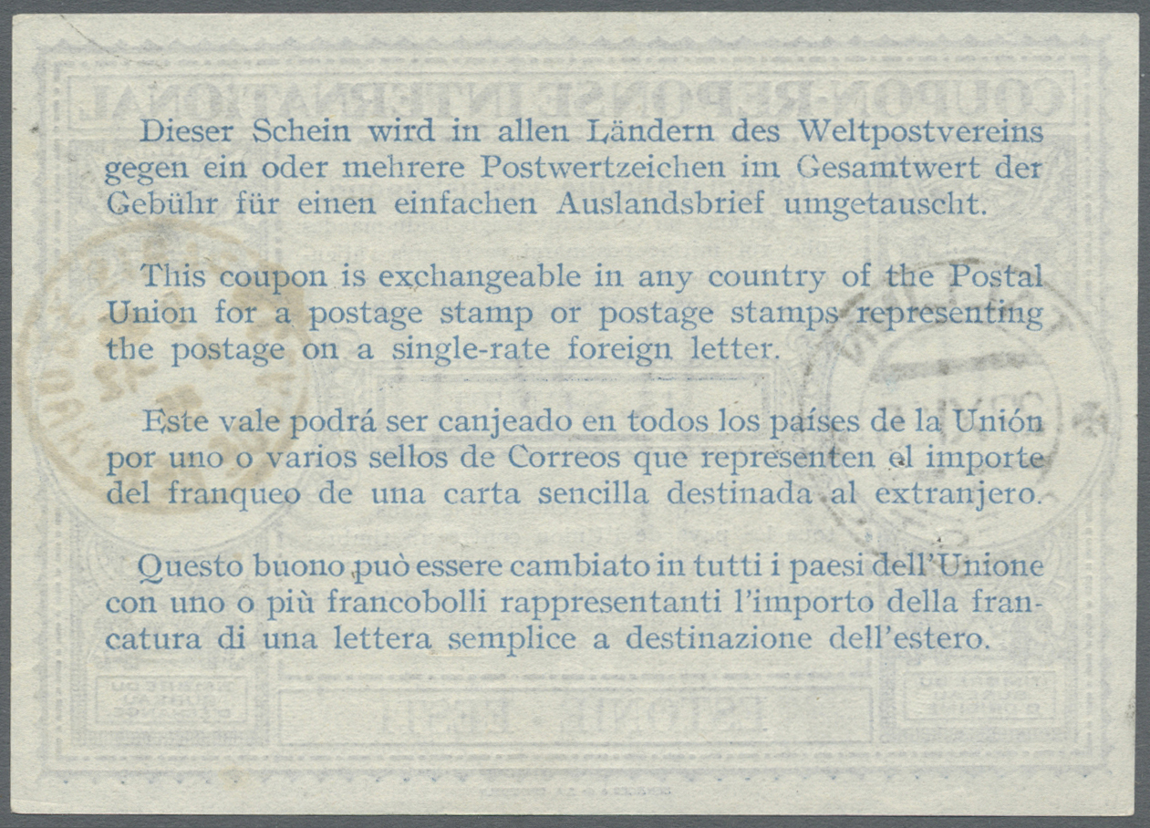 GA Estland - Ganzsachen: 1935, Eesti International Reply Coupon IRC "45 Senti" Muster London With Canc. "TALLINN - Estonia