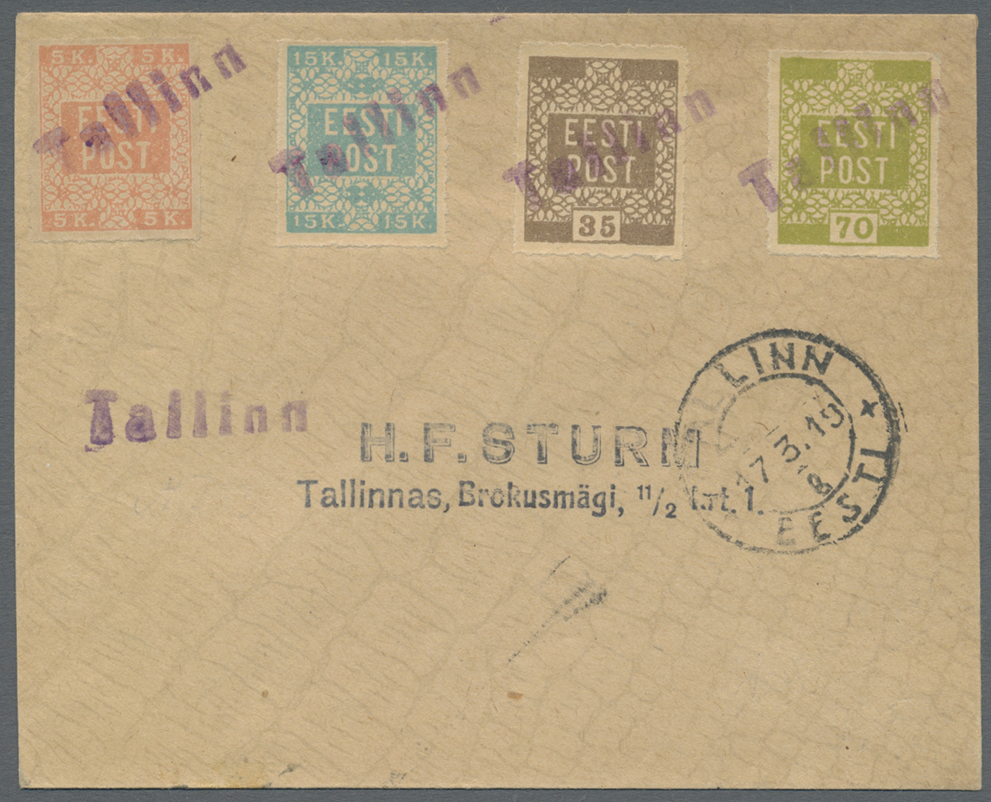 Br Estland - Stempel: 1919. Scott 1 - 4, Locally Perforated, Tied By Linear Violet "Tallin", Circular "TALLIN B 7 - Estonia