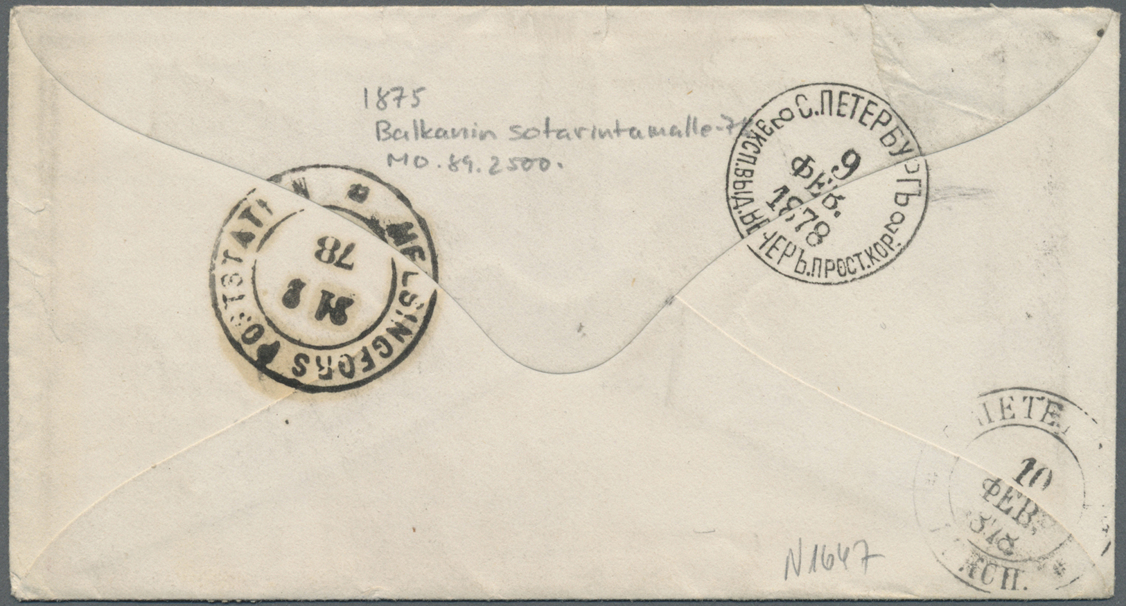 Br Finnland: 1878, 32 Pen Arms Issue Single Franking On Envelope Sent From Helsingfors Via St. Petersburg To A So - Lettres & Documents