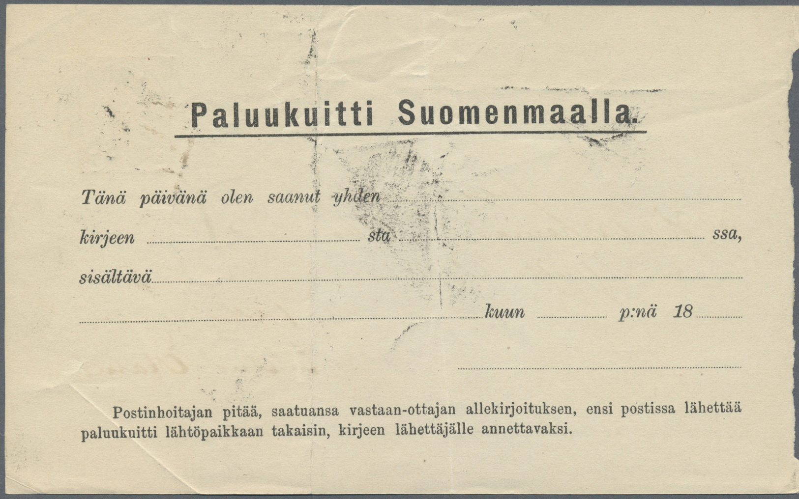 GA Finnland: 1886/1901, Zweisprachige Rückscheine Aus Jakorstadt Nach Abo, Bzw. Von Parkano Nach Abo. Sehr Gute E - Lettres & Documents