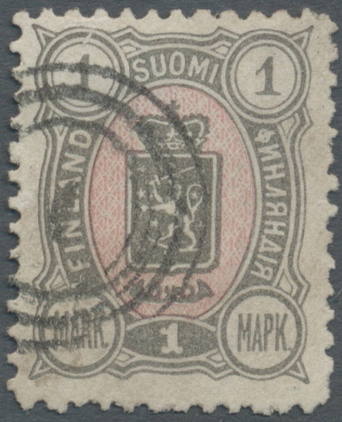 O Finnland: 1889, Coat Of Arms 1 M. Grey And Red Tied By Danish Numeral "1" (Copenhagen), Fine, Rare (Facit 32) - Lettres & Documents
