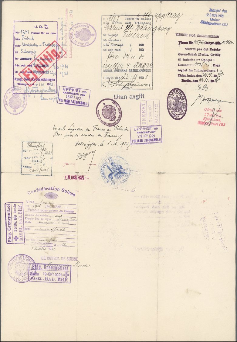 Br Finnland: 1921 Axel PALMGREN: Gouvernment Of Finland Official Traveling Passport For Mr. Axel Palmgren (the La - Lettres & Documents