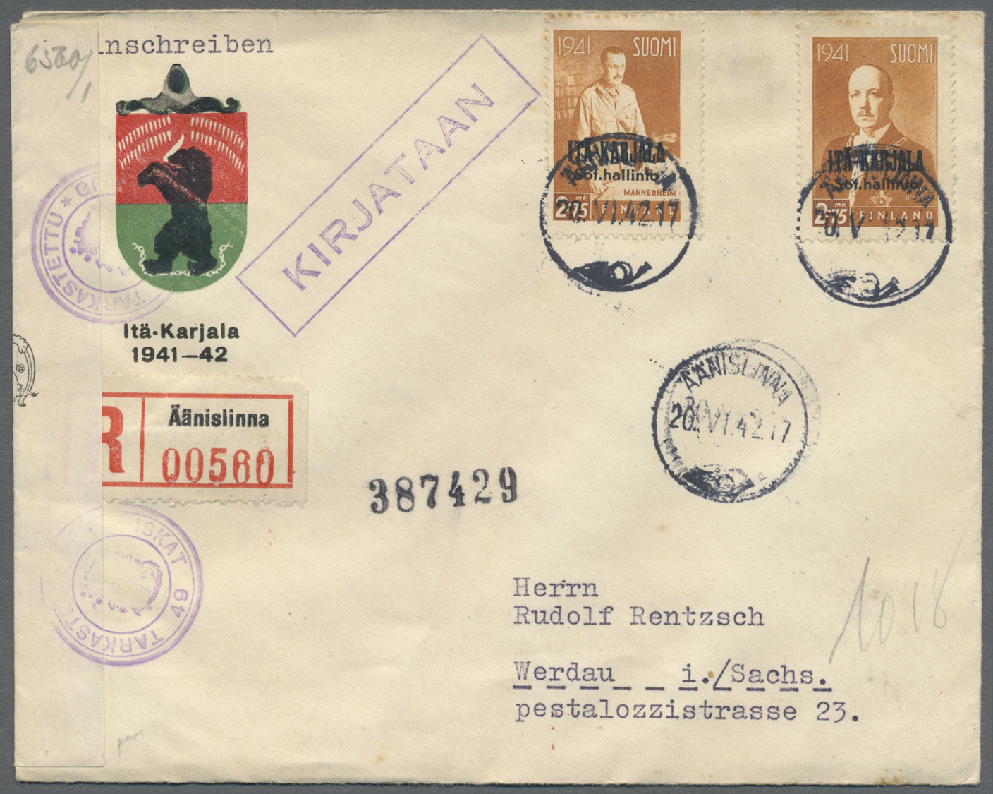 Br Finnland - Finn. Besetzung: Ostkarelien: 1942 (20.6.), Staatspräsident Ryti 2,75 M. Und Marschall Mannerheim 2 - Autres & Non Classés