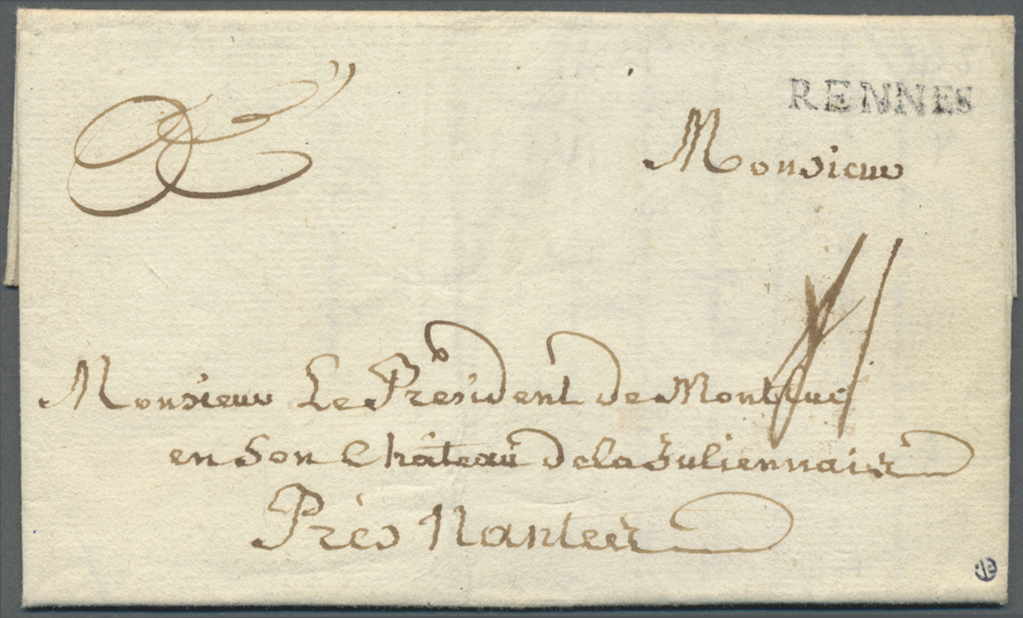 Br Frankreich - Vorphilatelie: 1766, Parlement Of Britanny, Complete Folded Letter Cover From RENNES Addressed To - 1792-1815: Conquered Departments