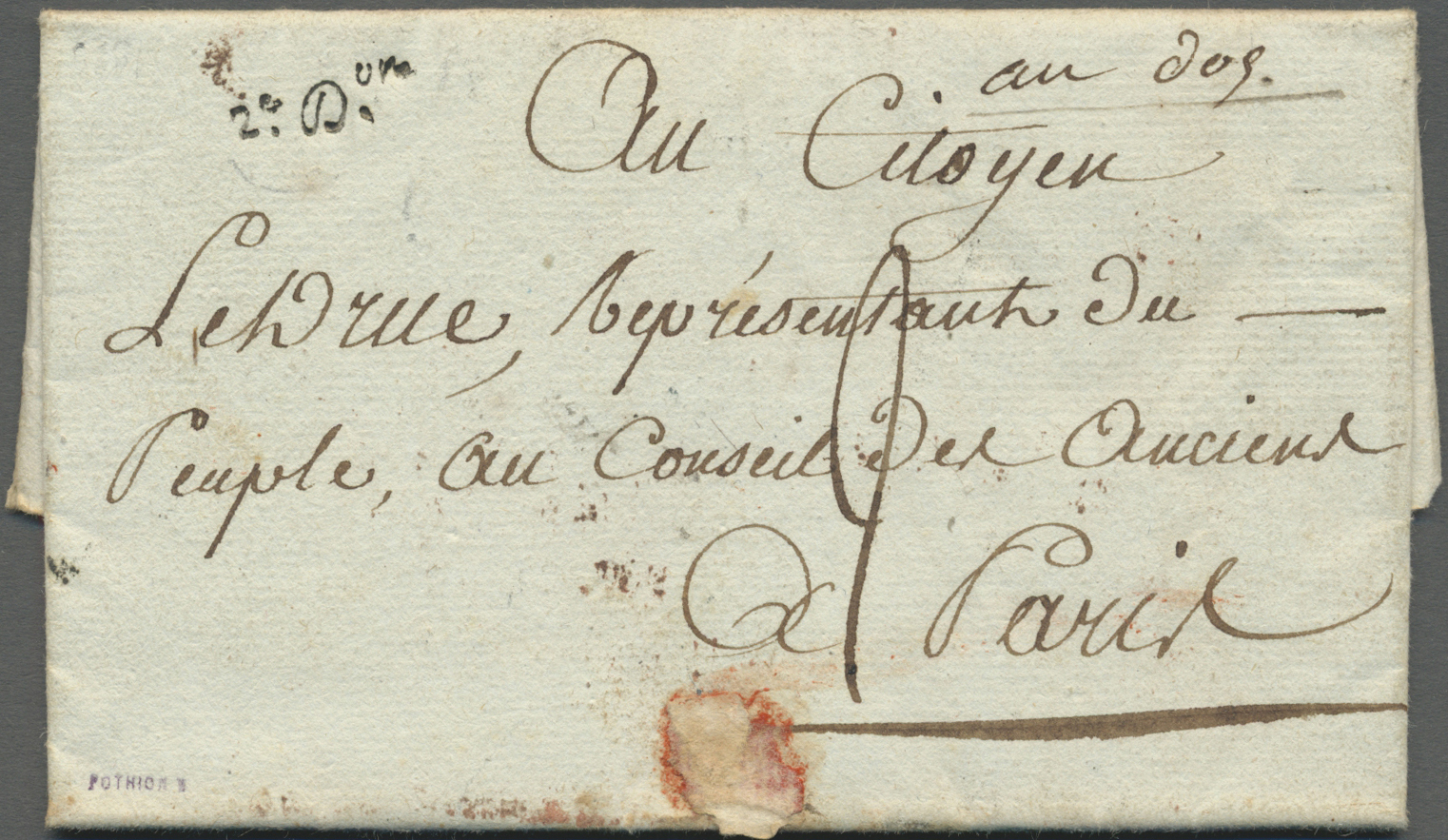 Br Frankreich - Vorphilatelie: 1798, DÉB / DES ANCIENS, Red Double-line On Complete Folded Letter Cover With Orig - 1792-1815: Départements Conquis