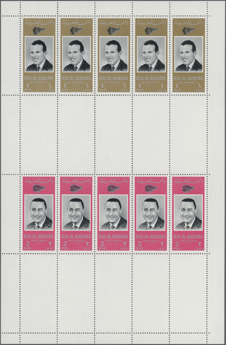 ** Thematik: Raumfahrt / Astronautics: 1966, Ras Al Khaima, American Astronauts, Four Sheets With Five Sets In Gutter Pa - Other & Unclassified