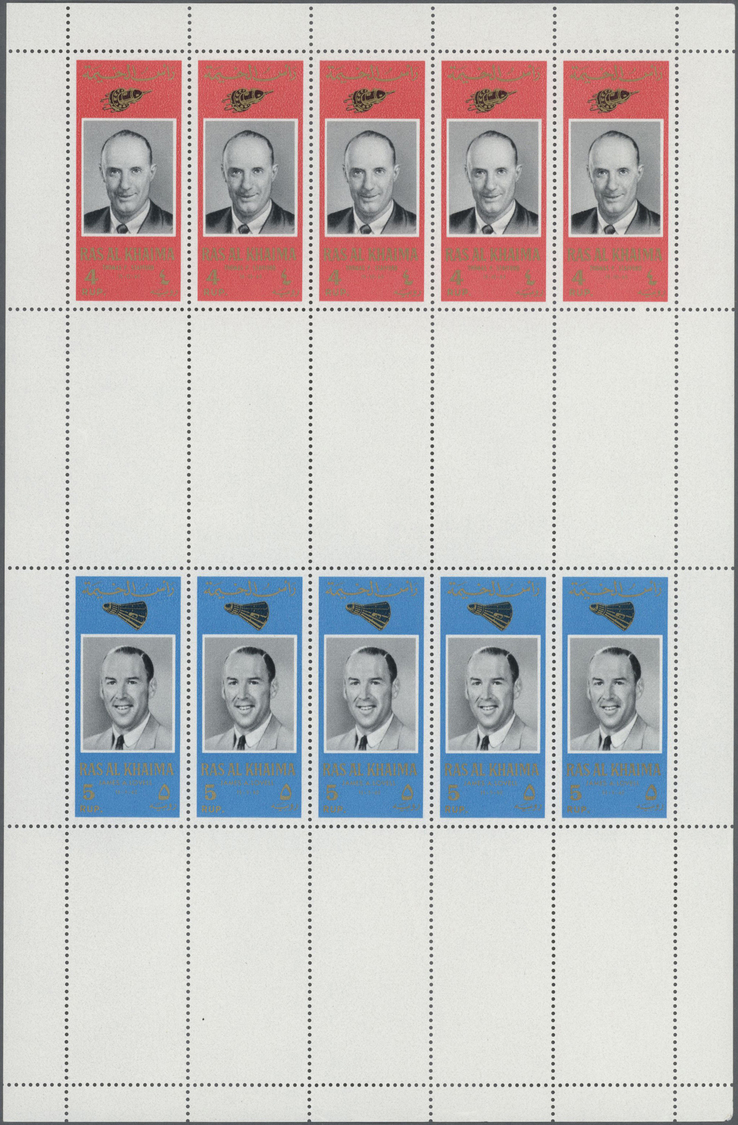 ** Thematik: Raumfahrt / Astronautics: 1966, Ras Al Khaima, American Astronauts, Four Sheets With Five Sets In Gutter Pa - Other & Unclassified