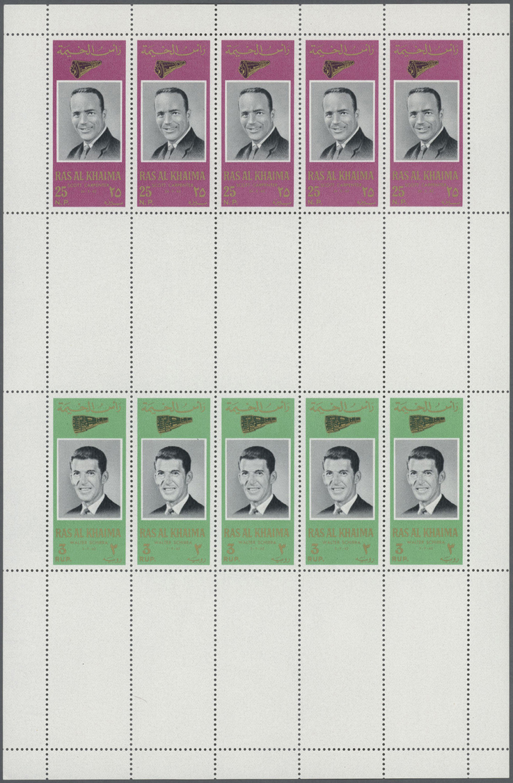 ** Thematik: Raumfahrt / Astronautics: 1966, Ras Al Khaima, American Astronauts, Four Sheets With Five Sets In Gutter Pa - Other & Unclassified
