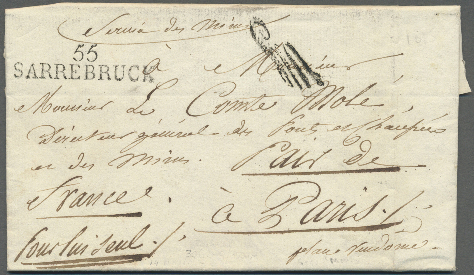 Br Frankreich - Vorphilatelie: 1815, "55/SARREBRUCK" (L2) 14.8.15 Zum Verwendungsende Der Französischen Departmen - 1792-1815: Conquered Departments