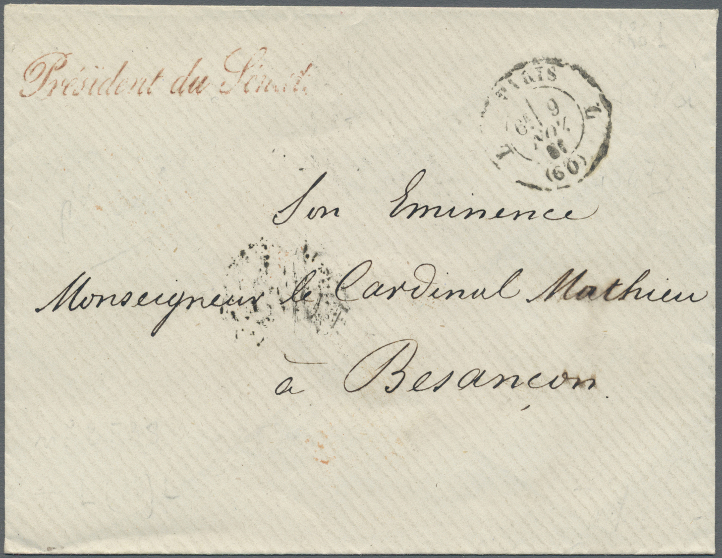 Br Frankreich - Vorphilatelie: 1861, PARIS (60) L, 9.NOV. 61, Along With Red Manuscript Type "President Du Senat" - 1792-1815: Départements Conquis