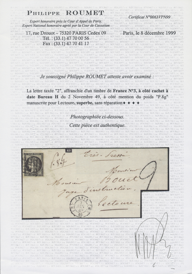 Br Frankreich: 1849, 20c. Black, Fresh Colour, Full To Large Margins With Parts Of Upper Adjoining Stamp, Single - Used Stamps