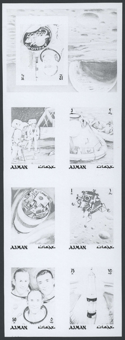 ** Thematik: Raumfahrt / Astronautics: 1970, Ajman, 9 Items, Progressive Die Proofs In Blocks Of 7 For The Issue APOLLO  - Other & Unclassified