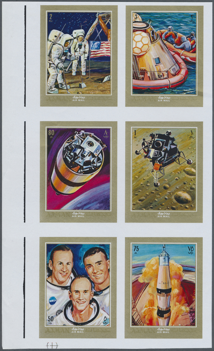 ** Thematik: Raumfahrt / Astronautics: 1970, Ajman. Complete Set APOLLO 13 (6 Values) In An Imperforate, Collective Proo - Autres & Non Classés