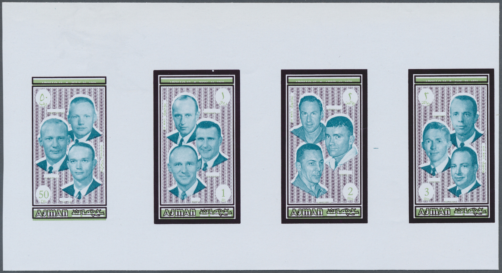 ** Thematik: Raumfahrt / Astronautics: 1971, Ajman. Complete Set APOLLO CREWS (8 Values) In Color Proofs With Additional - Other & Unclassified