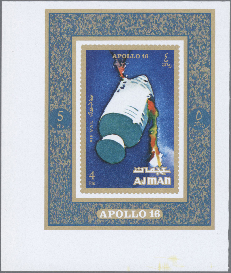 ** Thematik: Raumfahrt / Astronautics: 1971, Ajman. Complete Set APOLLO 16 In 7 Imperforate Single Block Proofs On 1 Col - Other & Unclassified