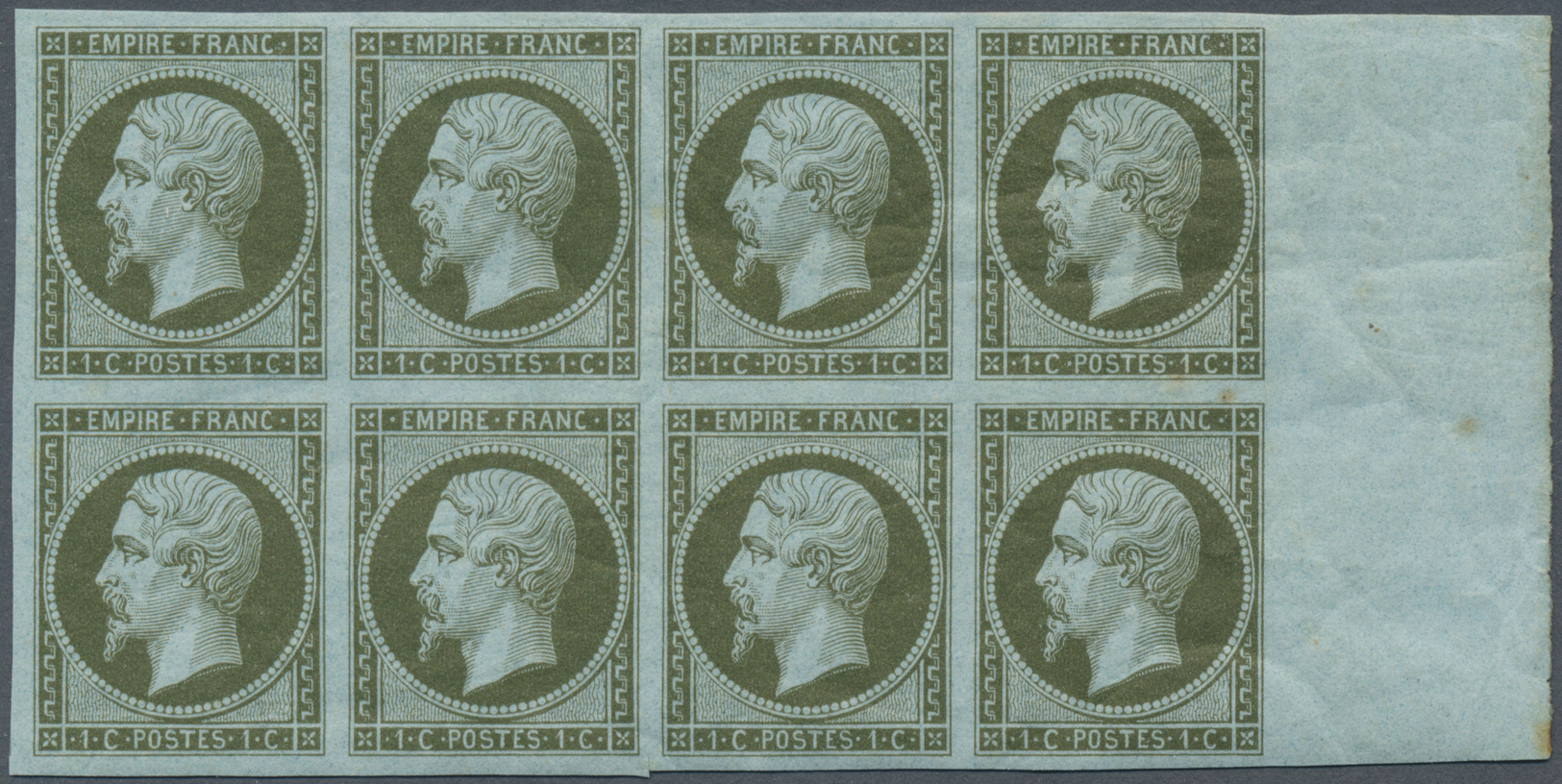 ** Frankreich: 1860. Napoleon III 1c In A Block Of 8, Margined On The Right. Mint, NH. - Used Stamps