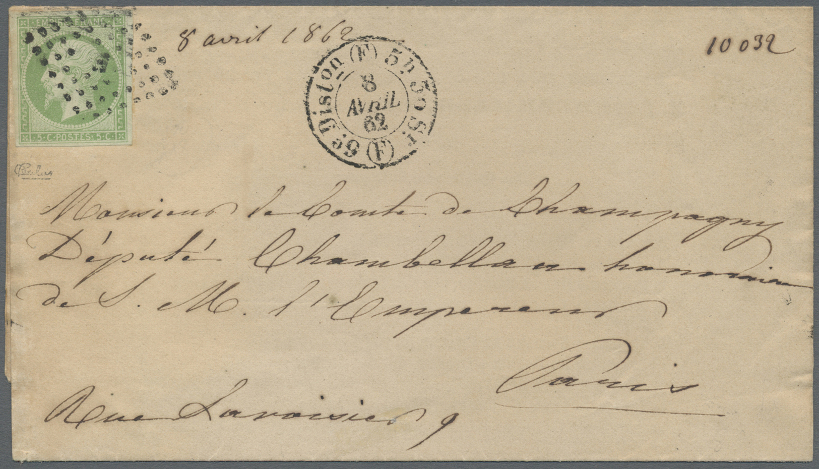 Br Frankreich: 1862, 5c. Green "Empire Nd", Single Franking On Local Lettersheet From Paris, Clearly Oblit. By  L - Used Stamps