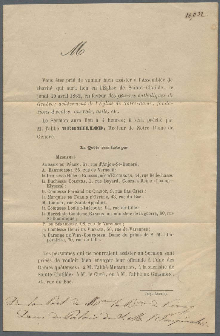 Br Frankreich: 1862, 5c. Green "Empire Nd", Single Franking On Local Lettersheet From Paris, Clearly Oblit. By  L - Used Stamps