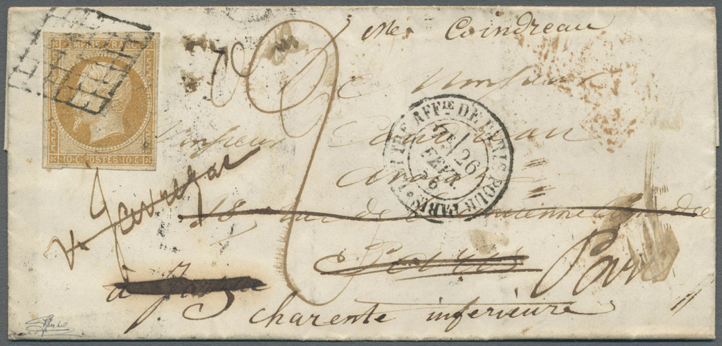 Br Frankreich: 1855, 10c. Bistre "Empire Nd", Single Franking (tiny Imperfections - Irrelevant) On Local Lettersh - Oblitérés