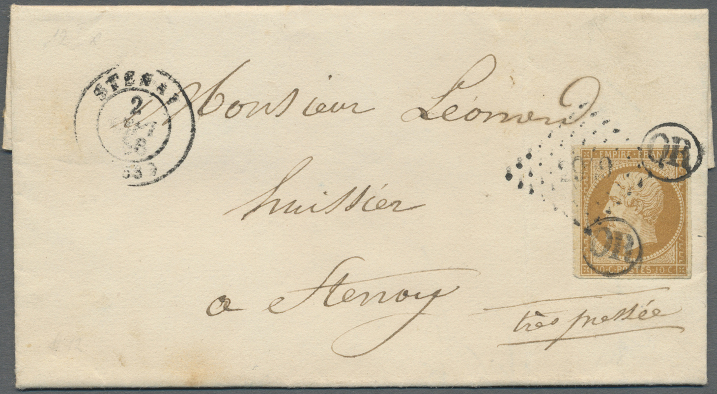 Br Frankreich: 1856, 10c. Bistre "Empire Nd", Single Franking On Near-distance Lettersheet Written At "Olizy 1 Fe - Used Stamps