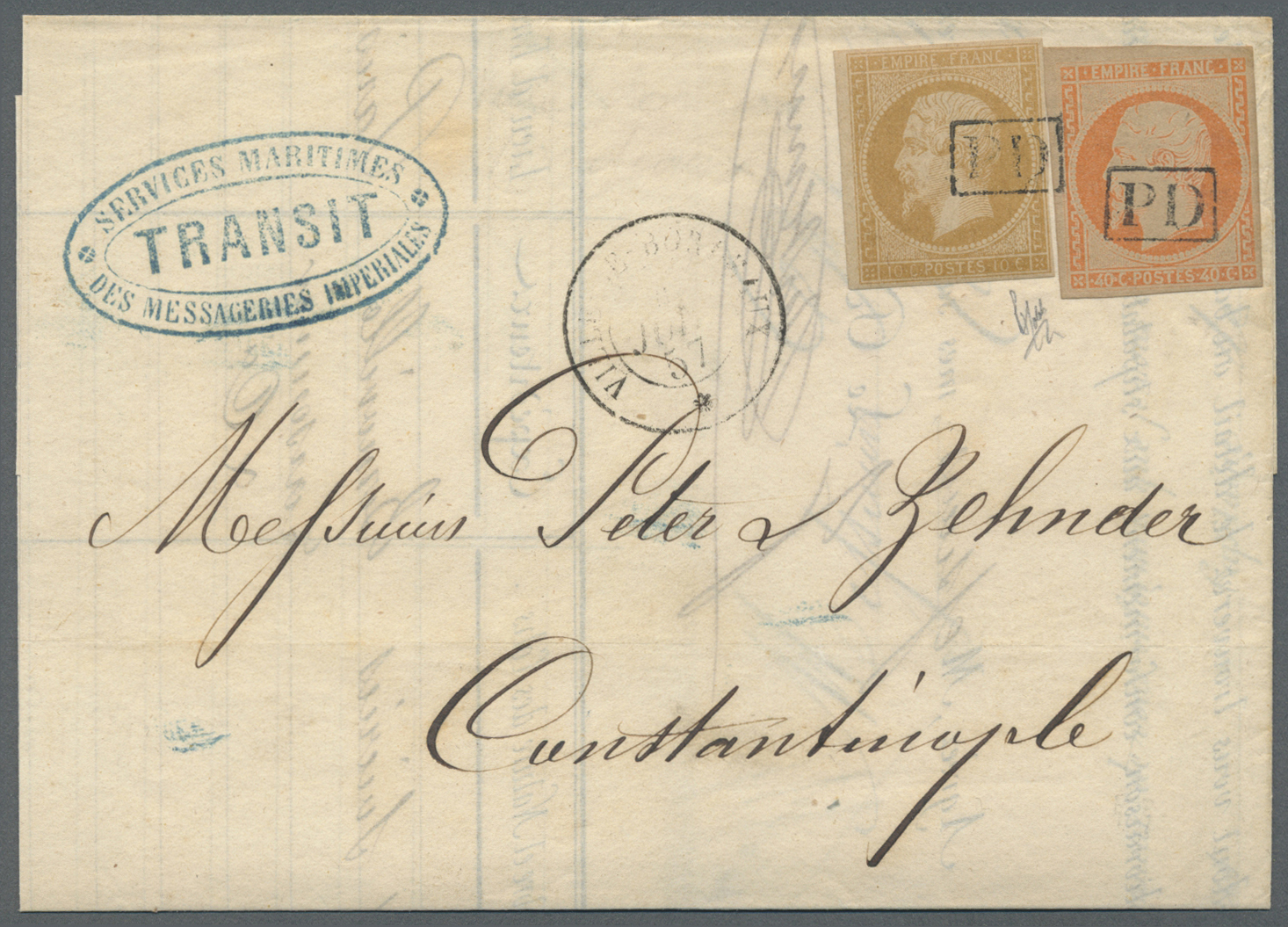 Br Frankreich: 1857, 10c. Bistre And 40c. Orange "Empire Nd" (slight Oxidation), Both Full Margins, On Lettershee - Used Stamps