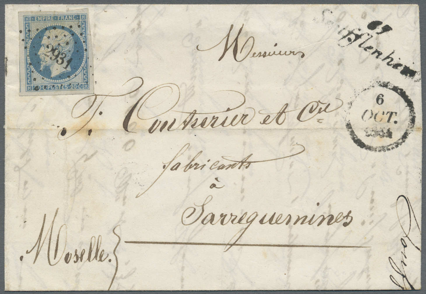 Br Frankreich: 1854, 20c. Blue "Empire Nd", Fresh Colour, Full To Huge Margins With Part Of Adjoining Stamp, Sing - Used Stamps