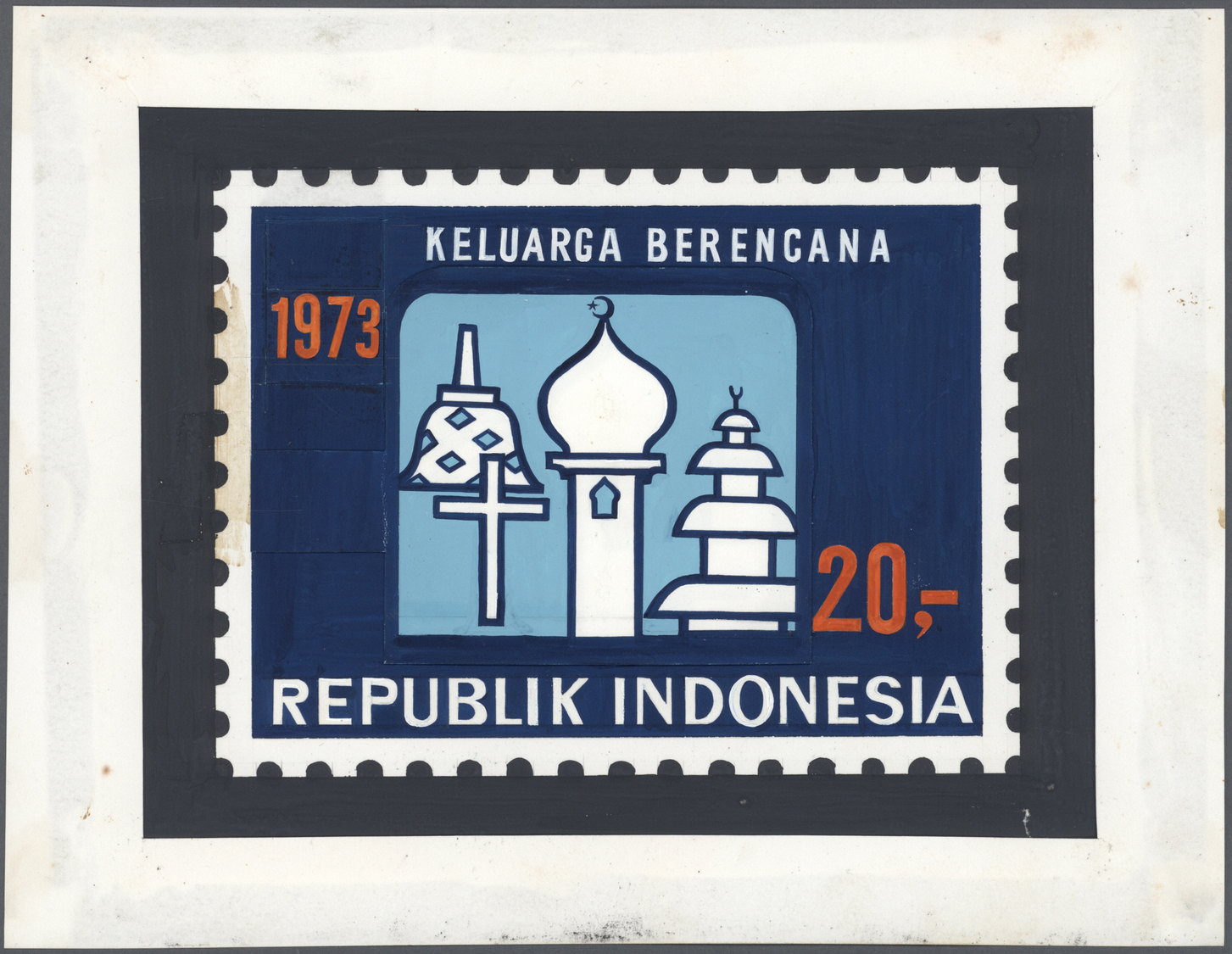 Thematik: Religion / Religion: 1973, Indonesia. Essay / Arts Drawing HOUSES OF WORSHIP. IDR 20. UNIQUE! - Autres & Non Classés