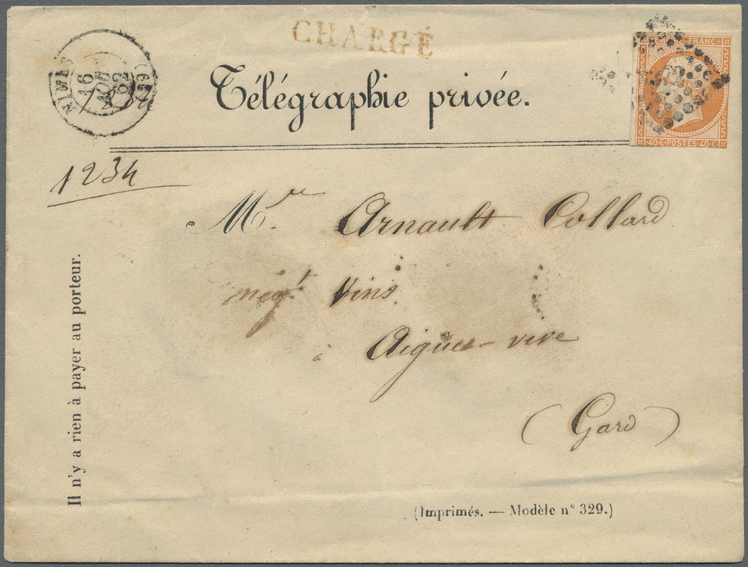 Br Frankreich: 1853, Napoléon 40 C. Orange, Good Margins On Two Sides, Tied By PC "2272" To Registered Preprintin - Used Stamps