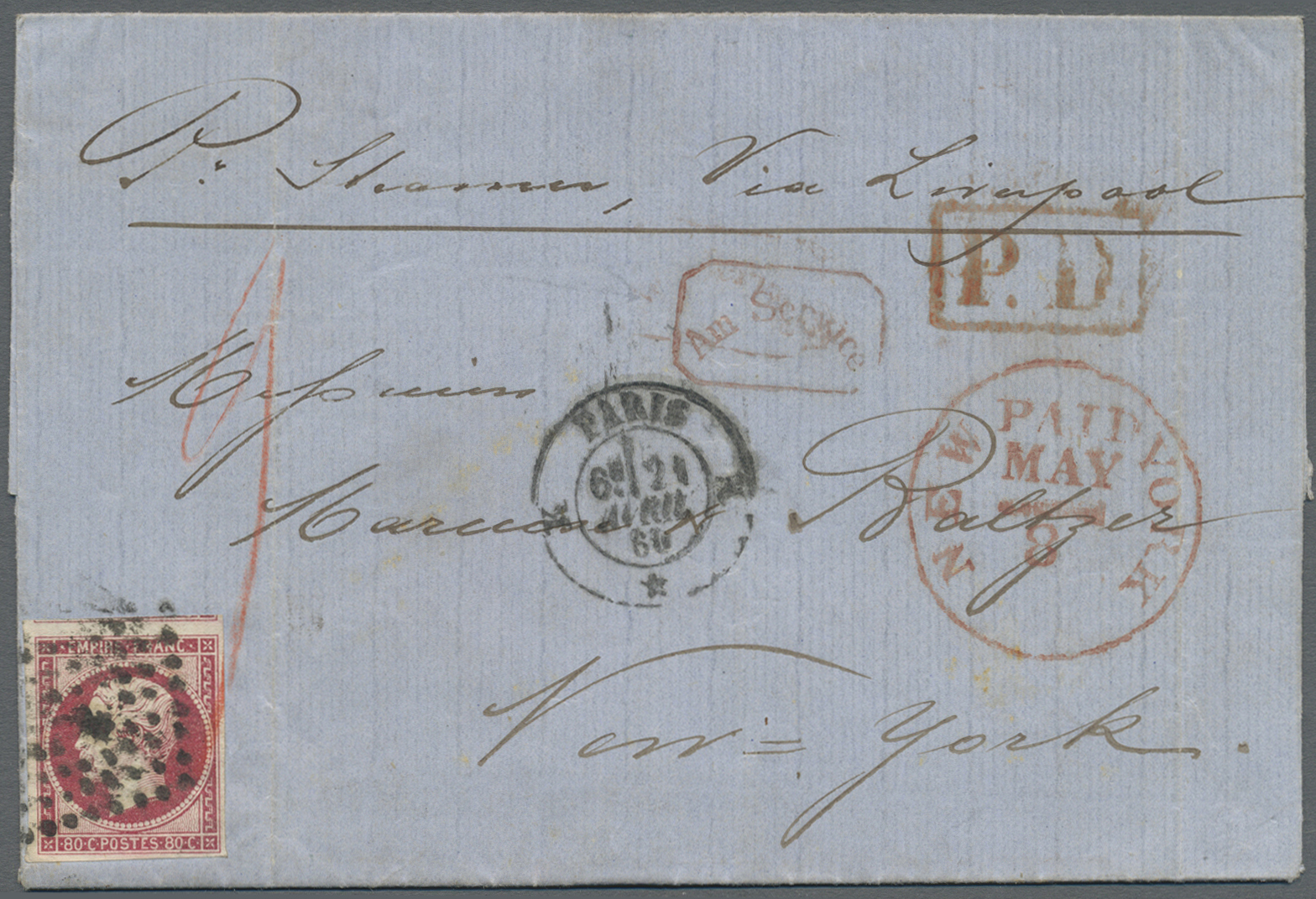 Br Frankreich: 1860, 80c. Carmine "Empire Nd", Single Franking On Lettersheet From Paris To New York, Oblit. By L - Oblitérés