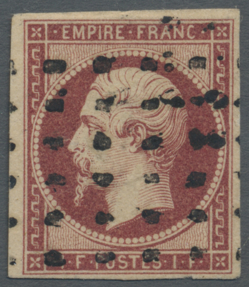 O Frankreich: 1854, 1 Fr. Dunkelkarmin, Farbfrisch, Allseits Voll- Bis Breitrandig, Klar Entwertet, Geprüft Calv - Used Stamps
