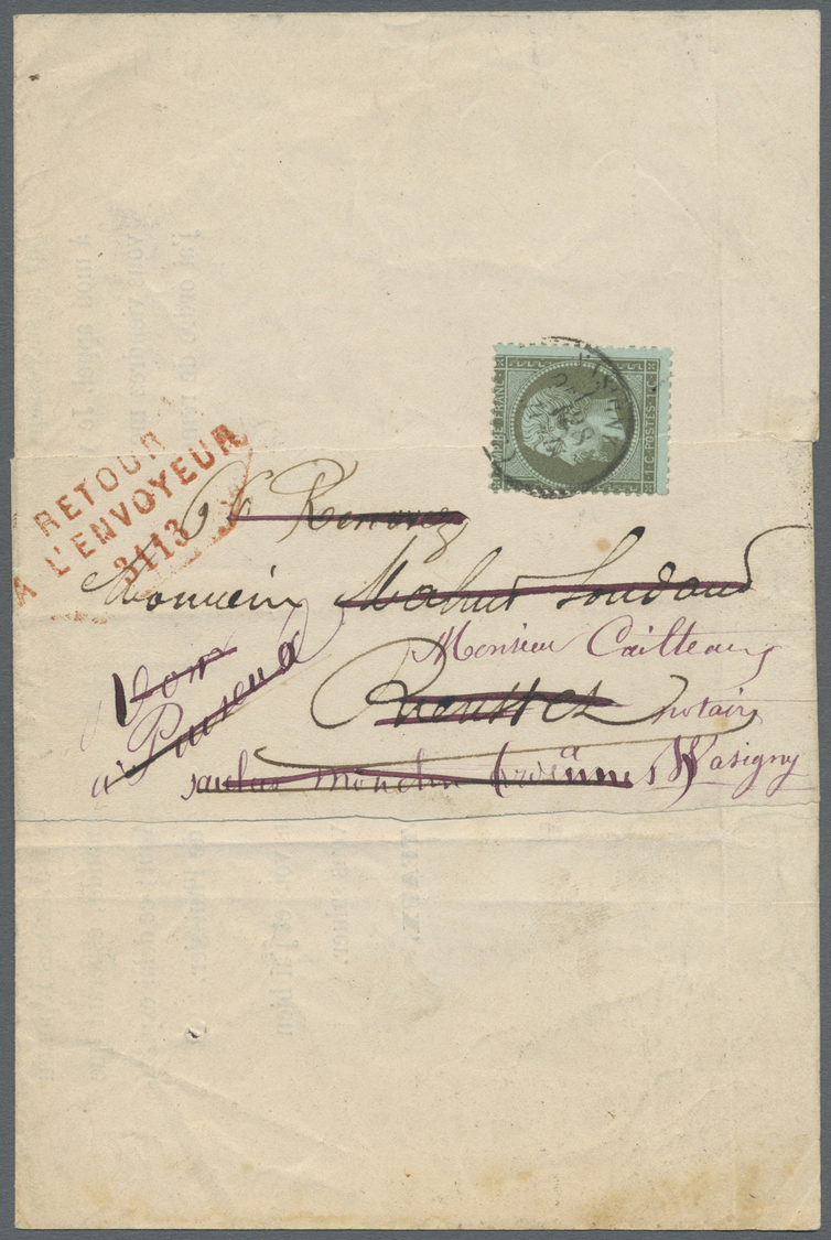 Br Frankreich: 1869, 1c. Green On Bluish "Empire Dt", Single Franking On Printed Matter Wrapper From "WASIGNY 28 - Used Stamps