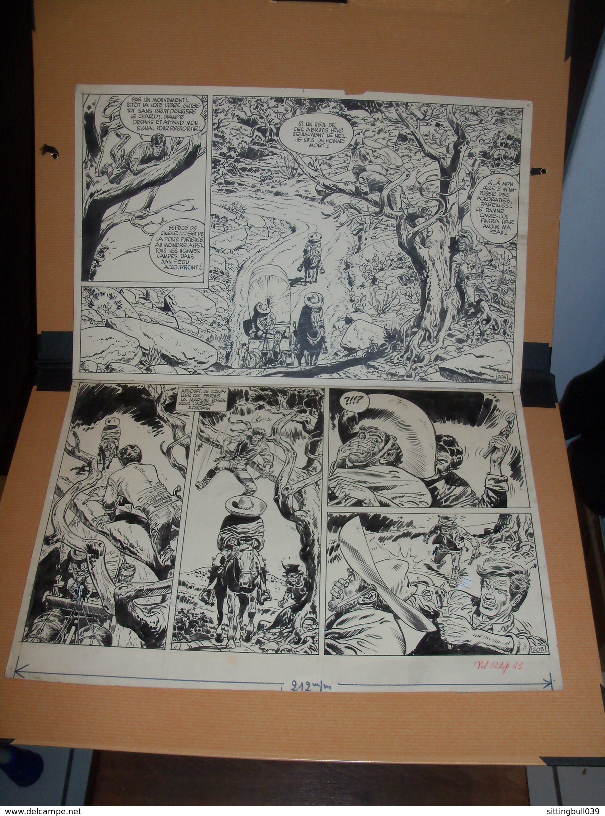 GIRAUD. CHARLIER. Blueberry. LA PISTE DES NAVAJOS. PLANCHE ORIGINALE Encre De Chine. 1965. Avec Tampons Dargaud Au Verso - Dibujos Originales