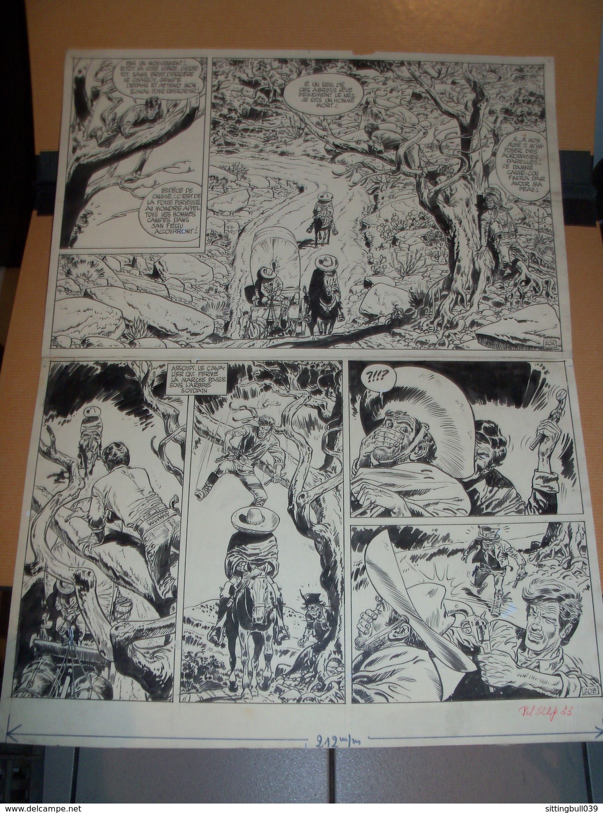 GIRAUD. CHARLIER. Blueberry. LA PISTE DES NAVAJOS. PLANCHE ORIGINALE Encre De Chine. 1965. Avec Tampons Dargaud Au Verso - Dibujos Originales