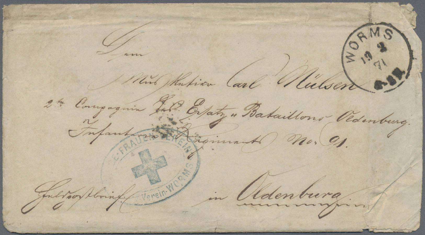Br Thematik: Rotes Kreuz / Red Cross: 1871 Feldpostbrief Aus Worms M. Vs. Blauen Oval-o "..Frauen-Verein/(Rotes Kreuz).. - Red Cross