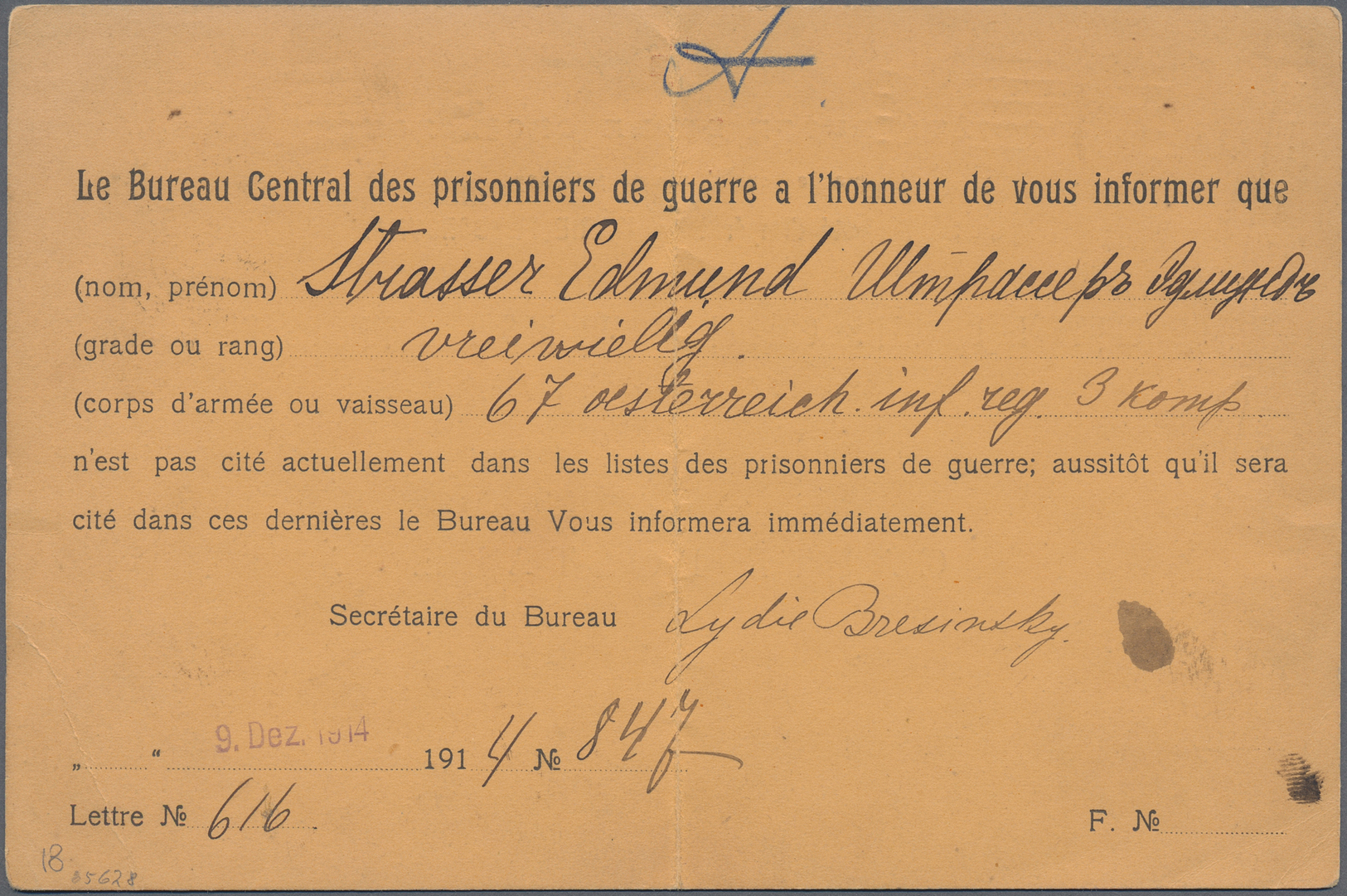 Br Thematik: Rotes Kreuz / Red Cross: 1914 Russland Vordruckkarte Mit Rs.Text Für Kriegsgefangene, Gebr. Am 10.12.14 V.P - Red Cross