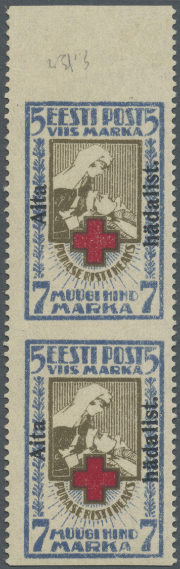 **/* Thematik: Rotes Kreuz / Red Cross: 1923, Estland. Lot Rot-Kreuz-Marken "Schwester Pflegt Verwundeten" Aufdruckausga - Red Cross