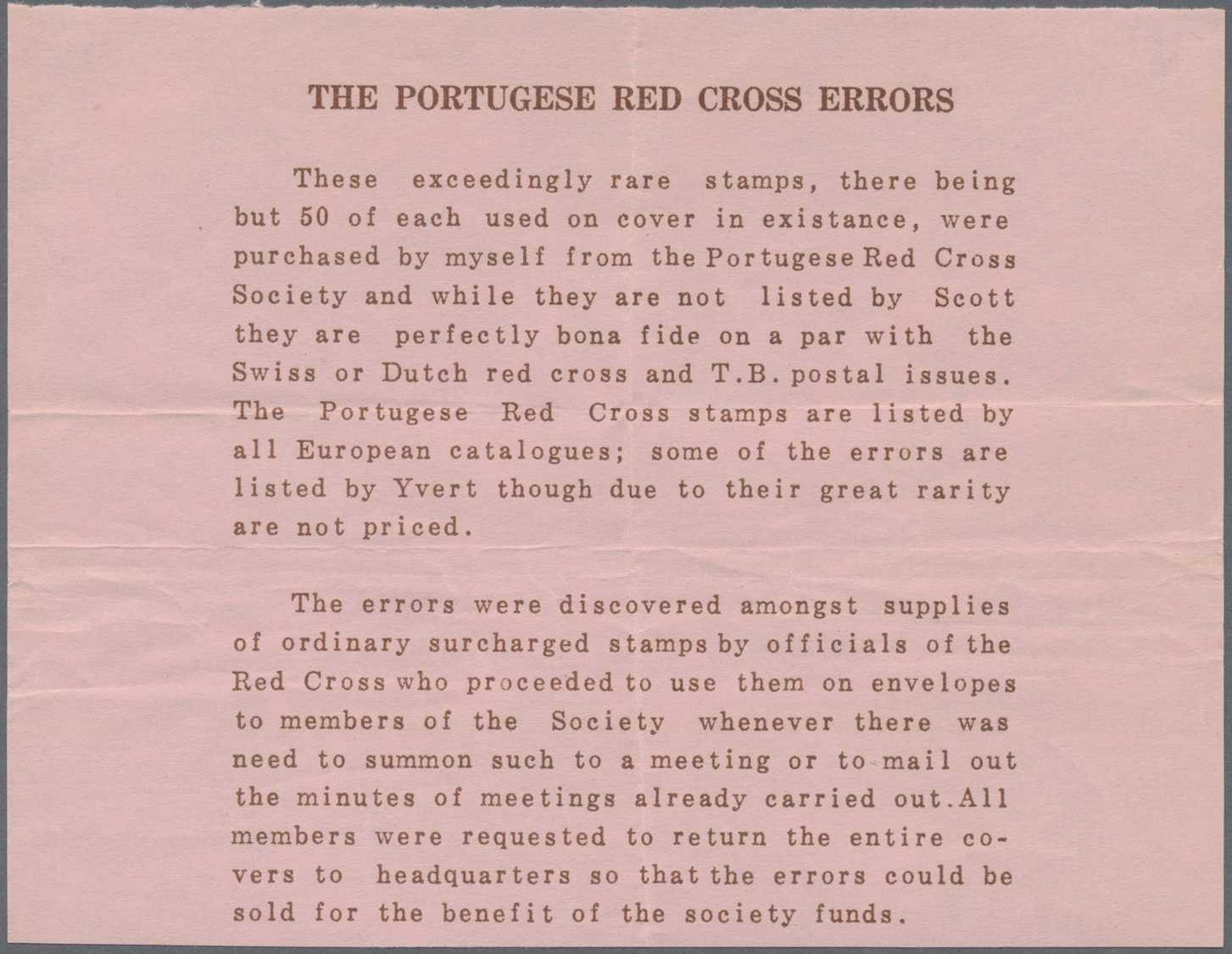 Br Thematik: Rotes Kreuz / Red Cross: 1929 Portugal 30 R. Portofreiheitsmarke Für Das Rote Kreuz Mit Rotem "kopfstehende - Red Cross