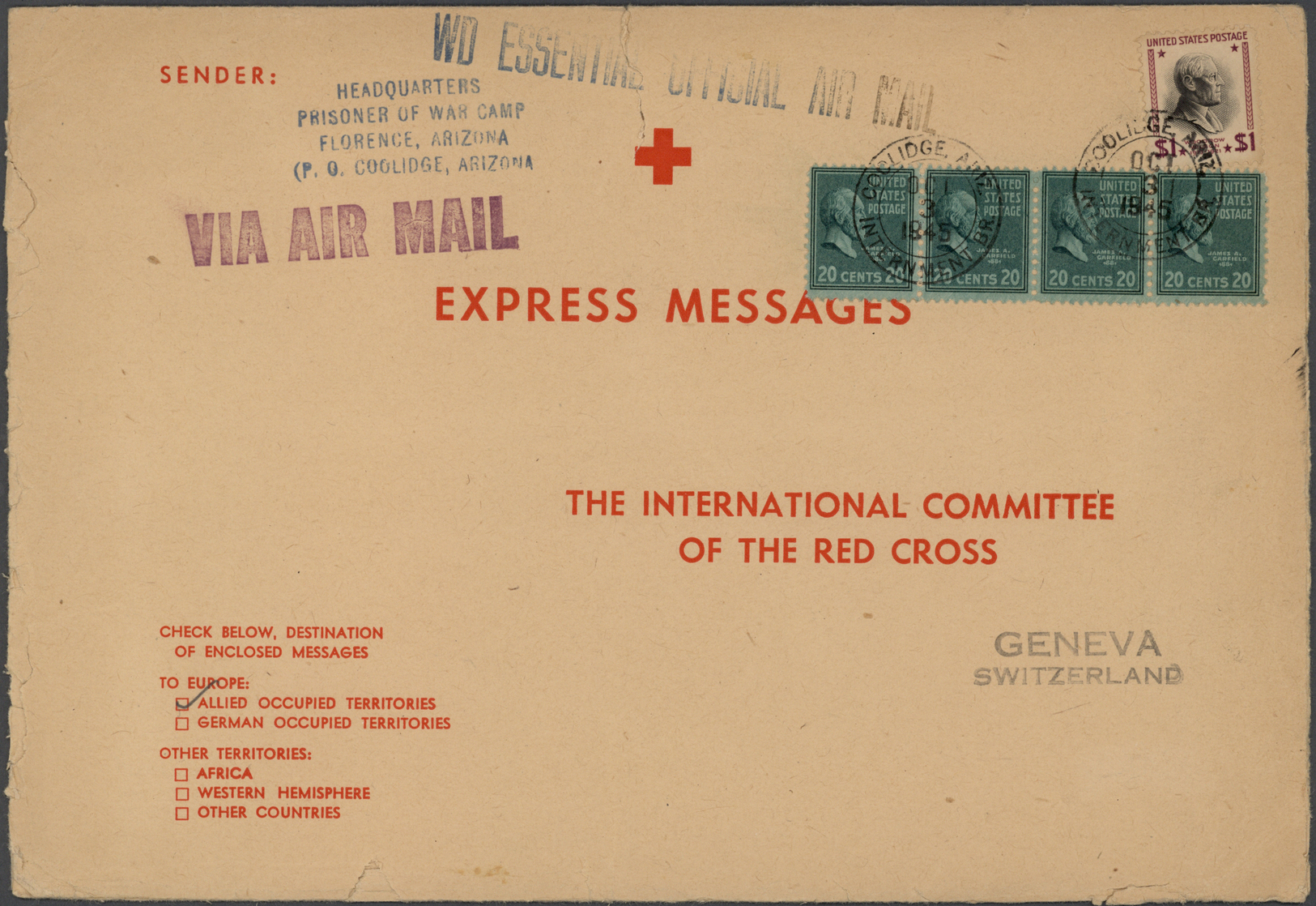 Br Thematik: Rotes Kreuz / Red Cross: 1945, 3.10., Großformatiger Vordruckumschlag "Express Messages The Int. Committee  - Red Cross