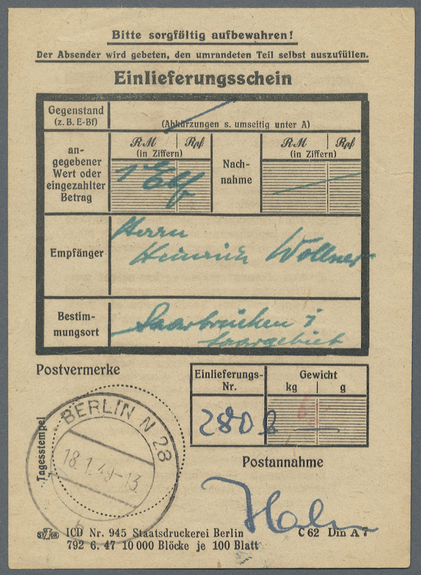 Br Berlin: 1949, 25 Pfg. (2) Und Senkrechter 3er-Streifen 20 Pfg. Schwarzaufdruck Als Portogerechte Fra - Altri & Non Classificati