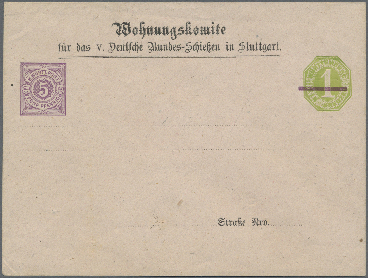 GA Thematik: Schießen, Waffen / Shooting, Marksmanship, Arms: 1875, Württemberg. Privat-Umschlag 5 Pf Viol. Ziffer Neben - Tir (Armes)