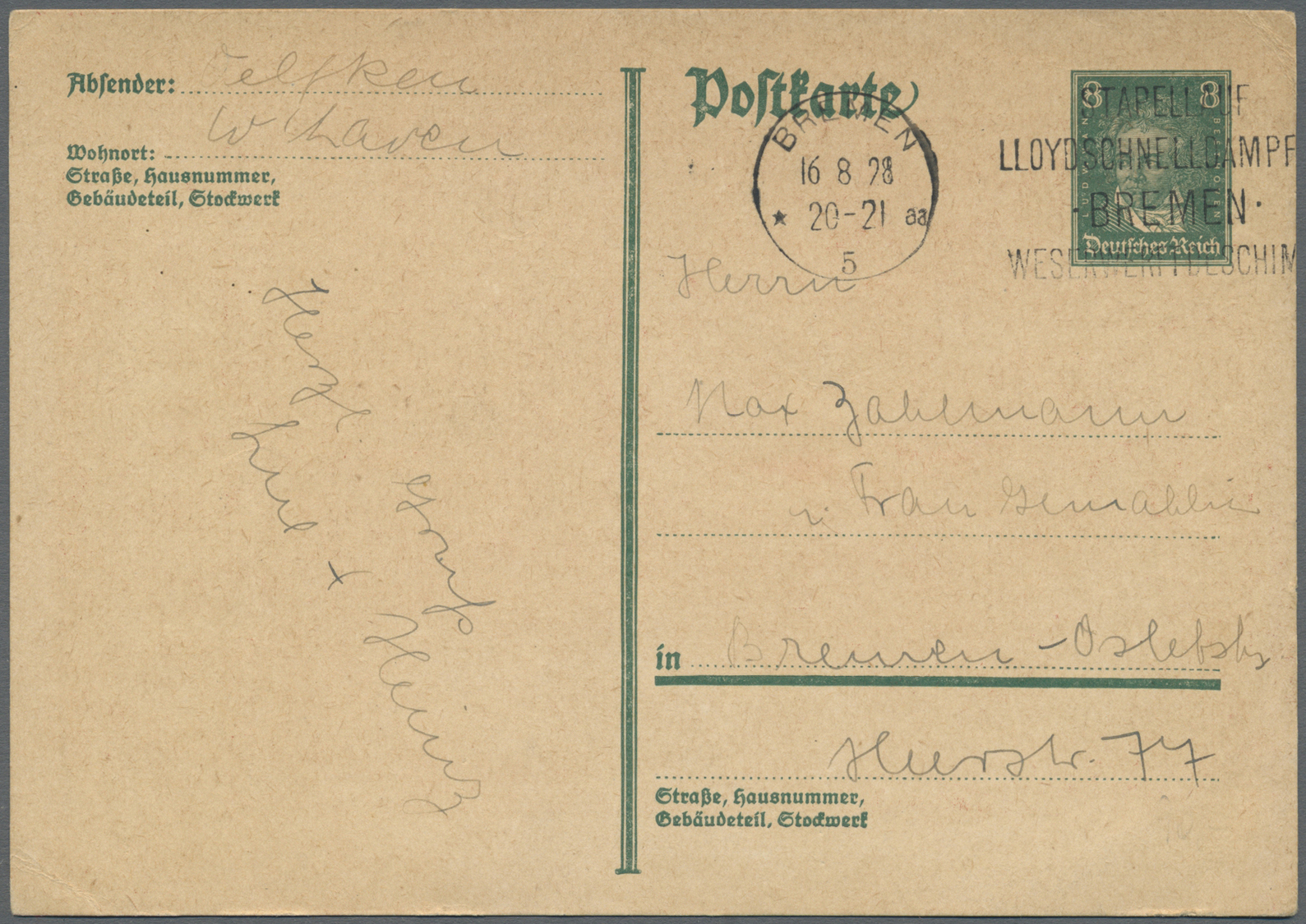 GA/Br Thematik: Schiffe / Ships: 1928, Dt. Reich. Privat-Postkarte 8 Pf Beethoven "Stapellauf Des Lloyd-Schnelldampfers  - Schiffe