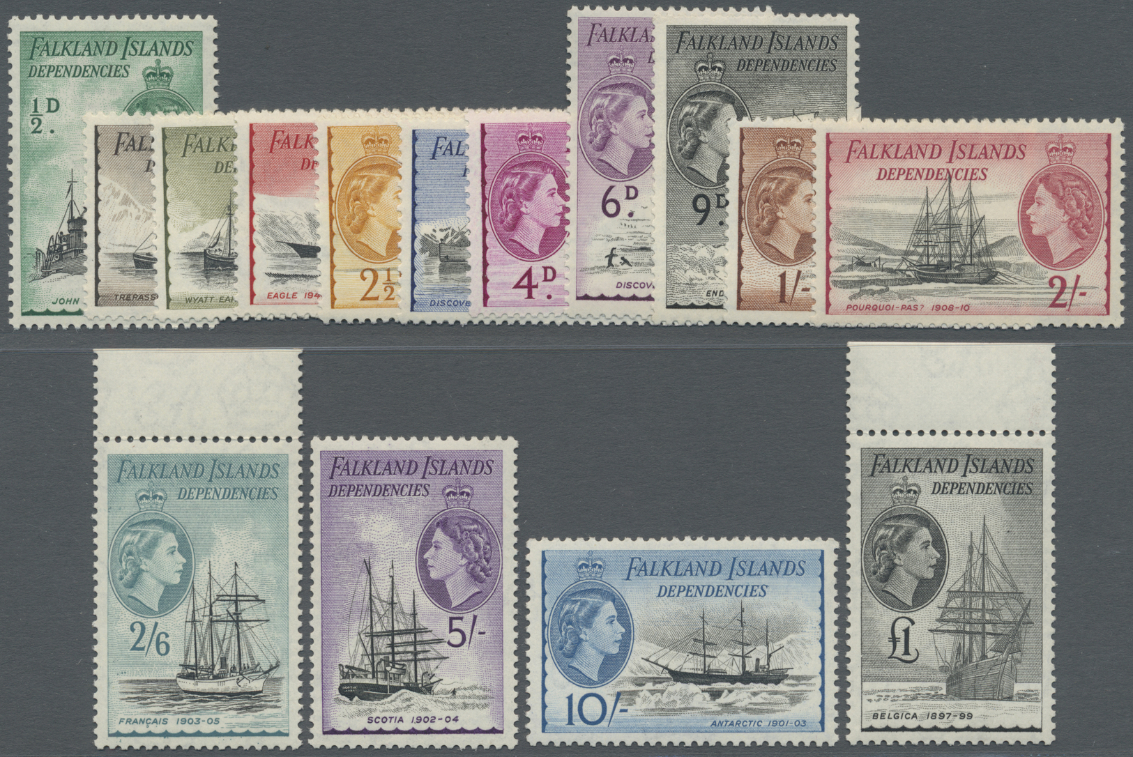 ** Thematik: Schiffe / Ships: 1954, FALKLAND ISLANDS DEPENDENCIES: QEII Ship Definitives Complete Set Mint Never Hinged, - Ships