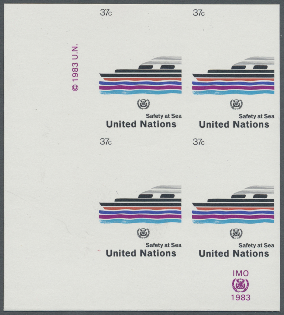 ** Thematik: Schiffe / Ships: 1983, UN New York. Imperforate Corner Block Of 4 For The 37c Value Of The Issue "Safety At - Ships