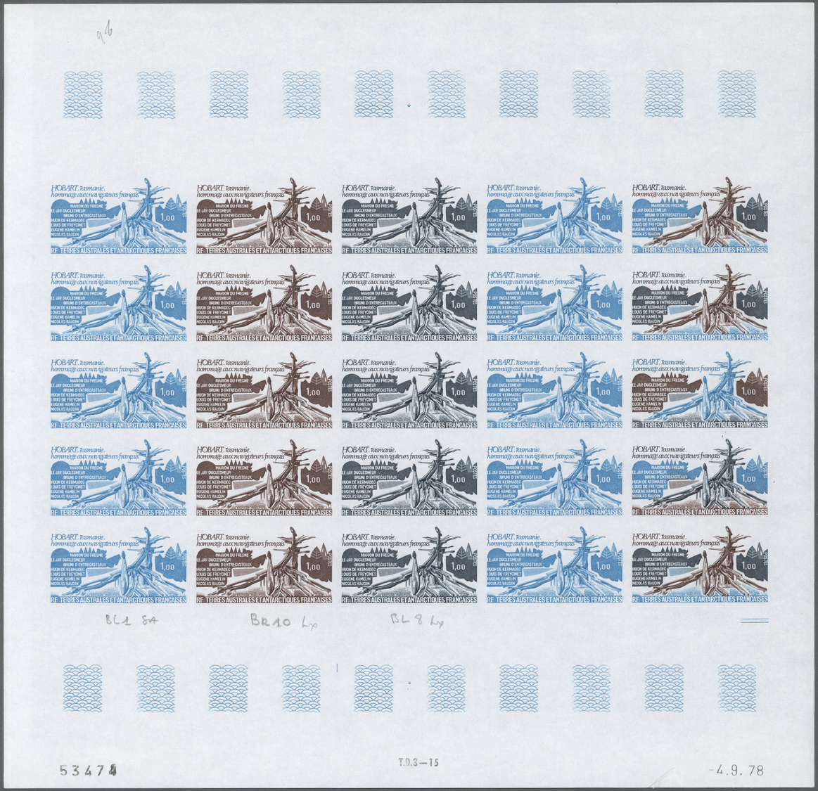 ** Thematik: Seefahrer, Entdecker / Sailors, Discoverers: 1979, F.S.A.T. Complete Color Proof Sheet Of 25 For The 1fr St - Explorers