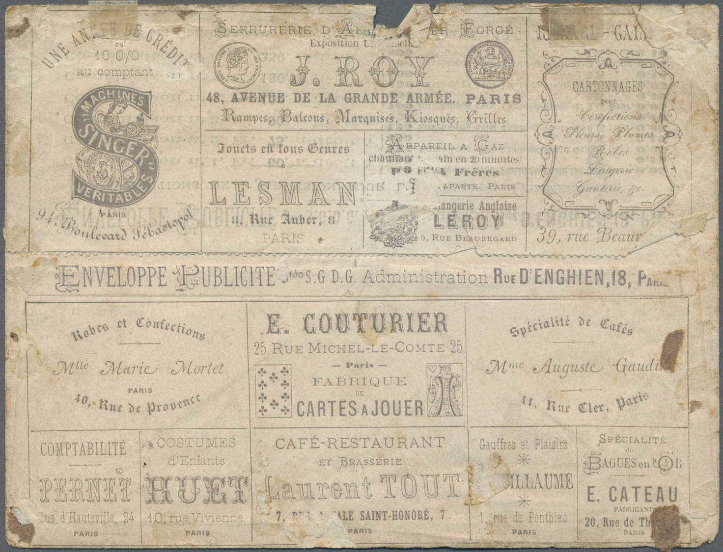 Br Thematik: Spiele / Games: 1874, France. Advertising Cover (Enveloppe Publicitaire) With Some Adverts On Both Sides, I - Unclassified