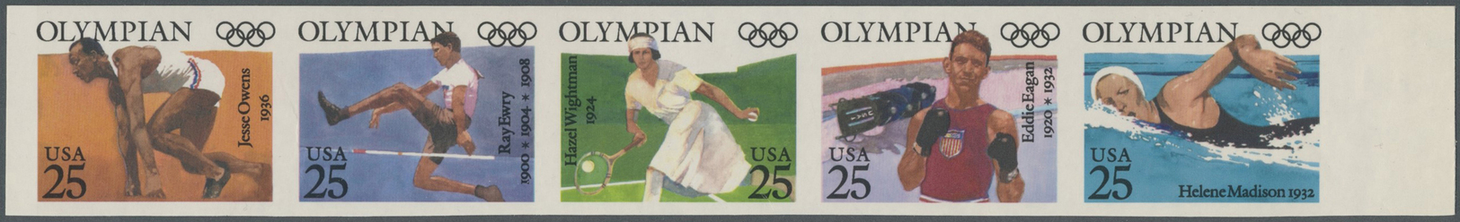 ** Thematik: Sport / Sport: 1990, USA. Scarce Imperforate Horizontal Se-tenant Strip Of 5 For The Olympians Series Showi - Other & Unclassified