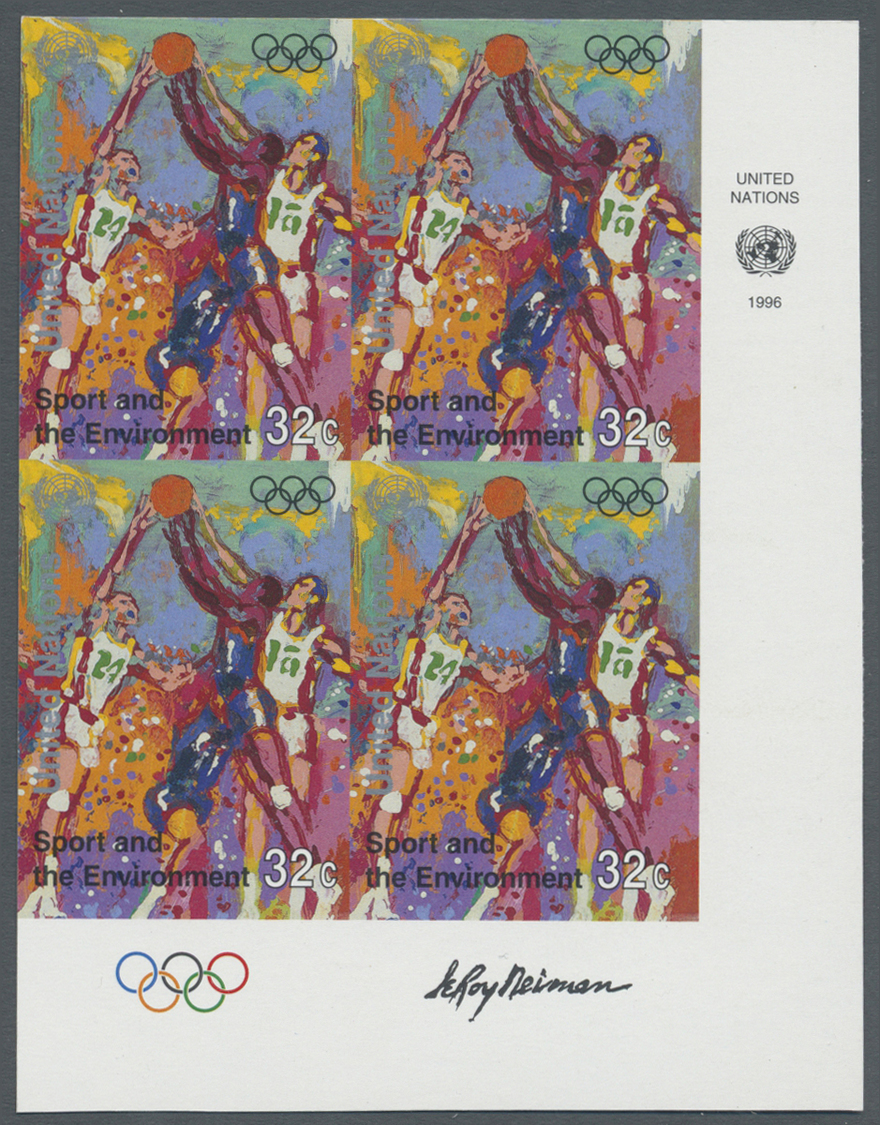 ** Thematik: Sport-Basketball / Sport-basketball: 1996, UN New York. Imperforate Corner Block Of 4 For The 32c Value Of  - Basketball