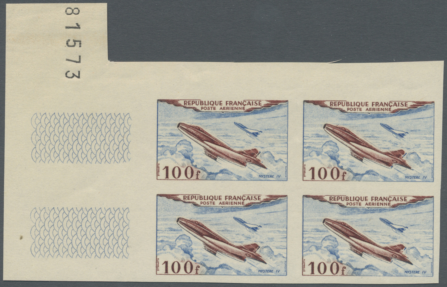 **/ Frankreich: 1954, Flugpost: Flugzeuge, Postfrische Luxus-Eckrand-Viererblocks Links Oben Mit Bogennummer (100 - Used Stamps